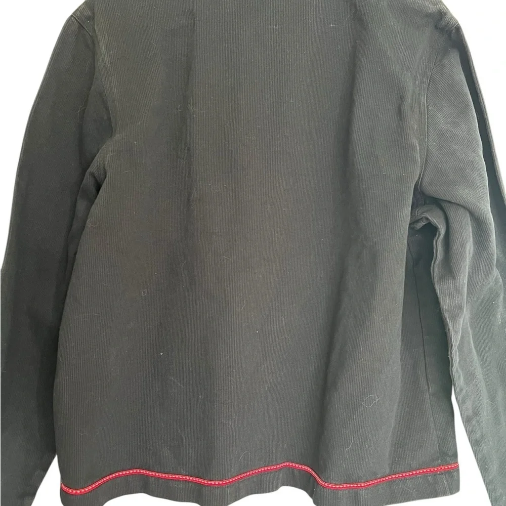 Vintage -Style Red Hat Society Jacket - Black Denim, Bold Stitching & Buttons - Picture 4 of 5